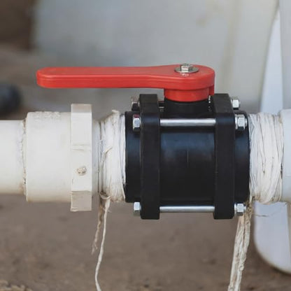 1 Pcs Red Inline Polypropylene Ball Valve 2" Npt Female Stainless Steel Exterior Chemical Resistant for Water Irrigation Industrial Systems - color: Red