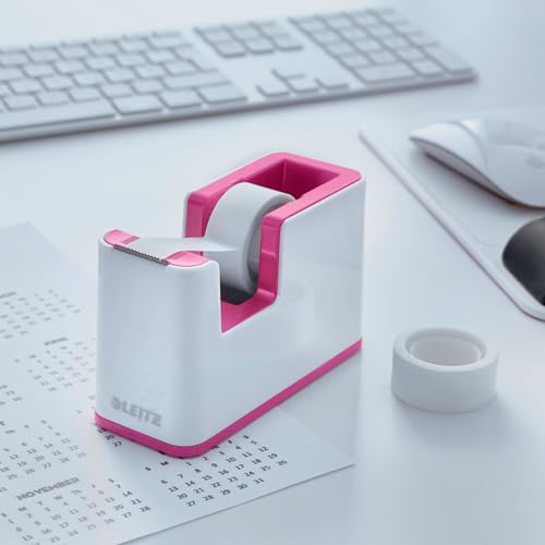 Leitz Tape Dispenser, Heavy Base with Tape, Wow Range, White/Metallic Pink - color: Pink