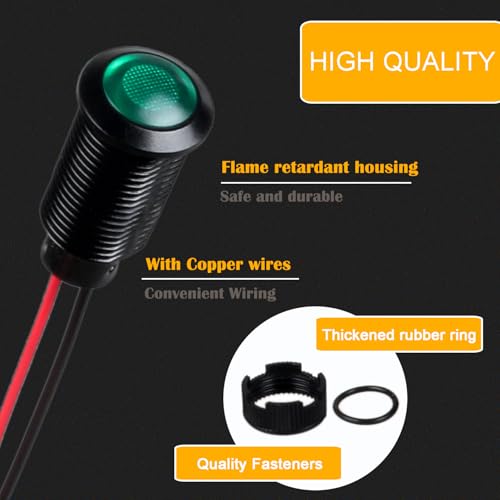 5pcs 12mm LED Indicator Light Plastic Black Signal Dot Lamp 110-220VAC 1/2 inches Mounting Hole Size with 15cm/5.9in. Wire (Green LED) - color: Green, size: 12mm 110-220V