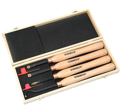 13.5" 4 PCS Carbide Wood Lathe Turning Tool Set, Pen Turning tool, Including Swan Neck Hollower, Rougher, Finisher, Detailer, Titanium Coated Carbide Blades 2X Service Life, Beech Wood Handle - size: 13.5INCH 4PCS