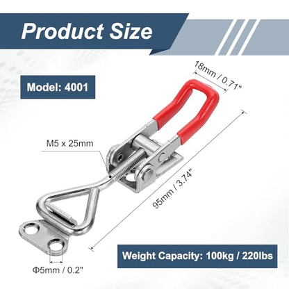 HARFINGTON 2pcs Adjustable Toggle Clamp M5 x 25mm 220lbs Holding Capacity 4001 Style Quick Release Pull Latches Clamps Hasp for Smoker Lid Jig Tool Box Case, Silver Red - color: Silver Red, size: M5 x 25mm + 220lbs