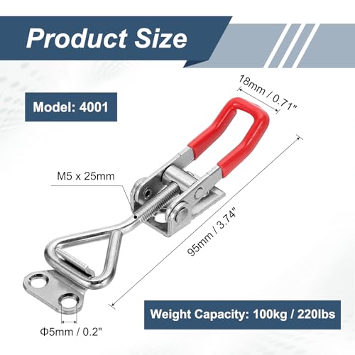 HARFINGTON 2pcs Adjustable Toggle Clamp M5 x 25mm 220lbs Holding Capacity 4001 Style Quick Release Pull Latches Clamps Hasp for Smoker Lid Jig Tool Box Case, Silver Red - color: Silver Red, size: M5 x 25mm + 220lbs