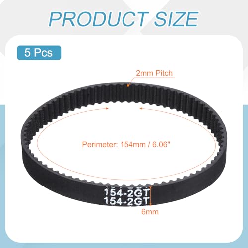 MECCANIXITY 5Pcs 154mm GT-2 Timing Belt 6mm Width 2mm Pitch Closed Loop - size: 154mm