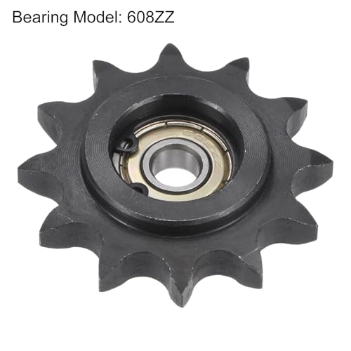 uxcell Chain Idler Sprocket, 8mm Bore 1/2" Pitch 12 Tooth Tensioner, Black Oxide Finish C45 Carbon Steel with Insert Single Bearing for ISO 08B Chains