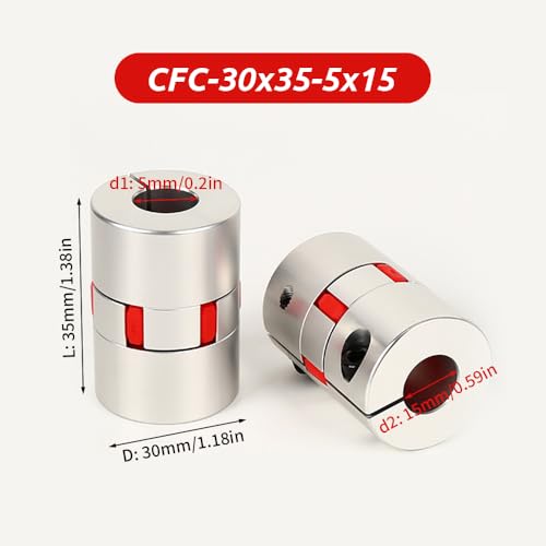 5mm to 15mm Plum Flexible Shaft Coupling, Diameter 30mm Length 35mm Aluminium Motor Connector Flexible Spider Coupler for 3D Printer CNC Machine Servo Stepped Motor - size: CFC-30x35-5x15