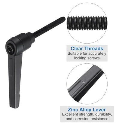 uxcell 4pcs Lever Adjustable Handles M5 x 40mm Metric Male Thread with Nuts Washers, Level Clamping Handle Set Hand Stud Knobs Rotating Screw Handles Bolts with Locking Lever, Black - size: M5 x 40mm