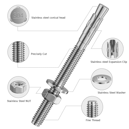 Wensilon 30Pcs 1/2x3-1/2 Inch Standard Fasteners for Heavy-Duty 304 Stainless Steel Wedge Anchors for Cement and Concrete - size: 1/2x3-1/2"