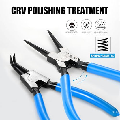 SMOTIVEPRO Precision 8PCS Snap Ring Pliers Set, 7" & 9" Internal/External - size: 8PC 7"/9" Internal/External Set