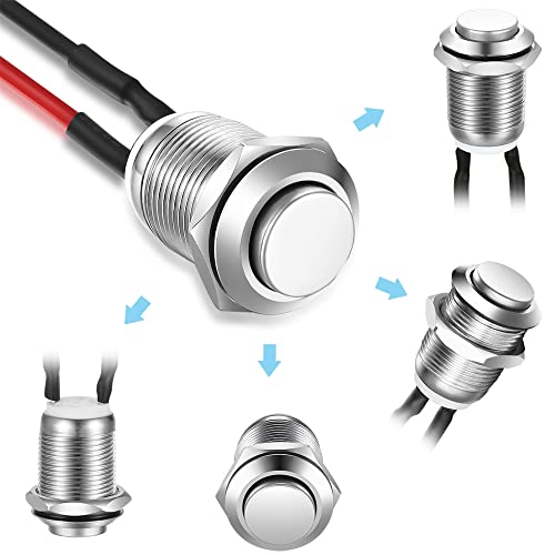 Gebildet 5pcs 12mm 2A 12V/24V/125V/250V AC Prewired Waterproof Push Button Momentary Stainless Steel Push Button On Off (High Head) - color: SS-Momentary(High head)