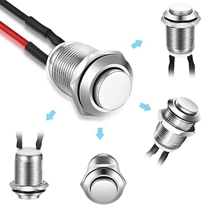 Gebildet 5pcs 12mm 2A 12V/24V/125V/250V AC Prewired Waterproof Push Button Momentary Stainless Steel Push Button On Off (High Head) - color: SS-Momentary(High head)