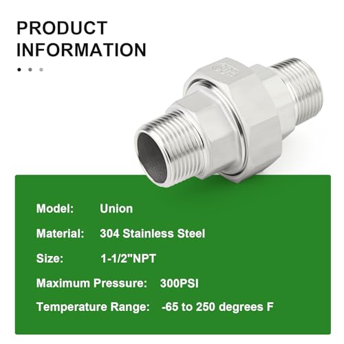 TAISHER 1 pcs 304 Stainless Steel Union, 1-1/2" MNPT Cast Pipe Fitting - size: 1-1/2" MNPT