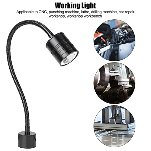 5W Black Goose-Neck LED Working Light with Round Magnetic Base Portable Light for Sewing,Crafting,or Workbench CNC US Plug 110V-220V