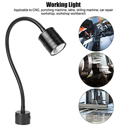 5W Black Goose-Neck LED Working Light with Round Magnetic Base Portable Light for Sewing,Crafting,or Workbench CNC US Plug 110V-220V