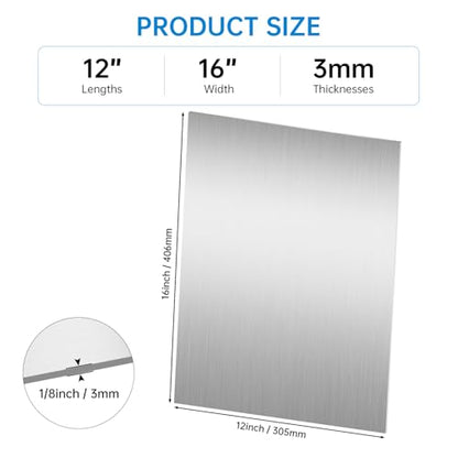 16 x 12 Inch 304 Stainless Steel Sheets, 11Gauge Thickness Stainless Steel Plates Stainless Steel Shim Plates Metal Sheets for Kitchen DIY Craft Making (3 mm / 1/8 Inch Thickness) - size: 16 x 12 inch