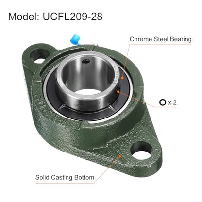 uxcell 2pcs UCFL209-28 Pillow Block Bearings 1-3/4 inch Bore Self Alignment, Solid Cast Iron Base Mounted Chrome Steel Bearings - size: UCFL209-28