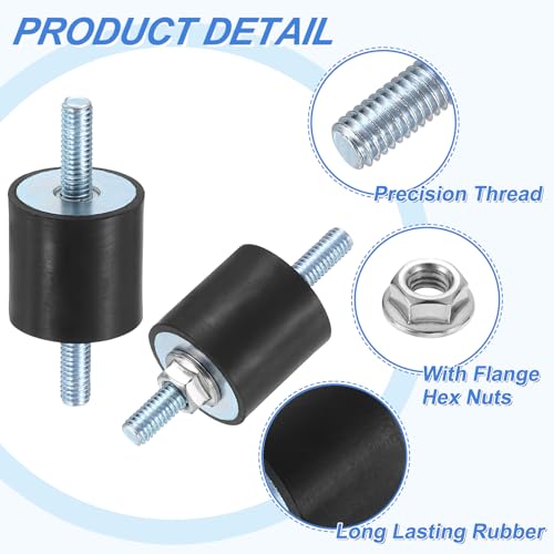uxcell 2Pcs M6 x 18mm Rubber Mounts, 25 x 25mm Cylindrical Anti Vibration Isolator Studs Shock Absorber Double Studs with Nuts for Car Bobbin Generator Air Compressors - size: M6 x 18mm, 25 x 25mm