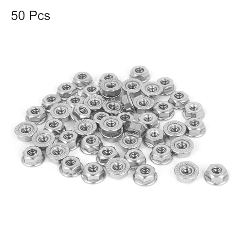 uxcell 3/16-24 Serrated Flange Hex Lock Nuts, 50Pcs 304 Stainless Steel Non-Slip, Full Thread, Bright Finish, Silver - size: 3/16-24