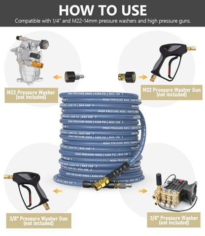 Pressure Washer Hose 50FT with 3/8'' Quick Connect, 4200 PSI - color: Blue, size: 50FT