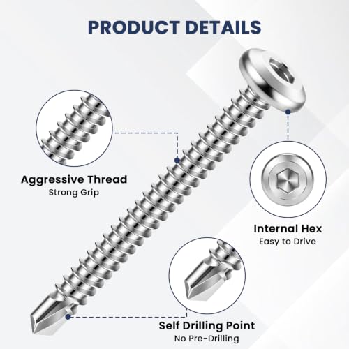 Mellewell #12 x 1-1/4" Flat Head Socket Cap Screws, Silver, 100 PCS - color: Silver, size: #12 x 1-1/4"