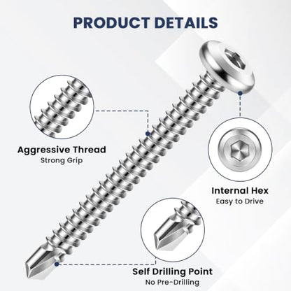 Mellewell #12 x 1-1/4" Flat Head Socket Cap Screws, Silver, 100 PCS - color: Silver, size: #12 x 1-1/4"