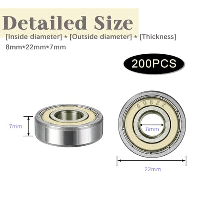 Dianrui 200 PCS 608ZZ Ball Bearings Assortment Kit Carbon Steel - size: 608ZZ