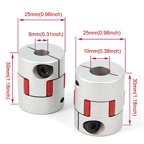 2PCS 8mm to 10mm Aluminium Plum Flexible Shaft Coupling Diameter25mm Length30mm 8x10mm Motor Connector Flexible Coupler for 3D Printer CNC Machine and Servo Stepped Motor（8x10mm） - size: 8x10mm, style: D25 L30
