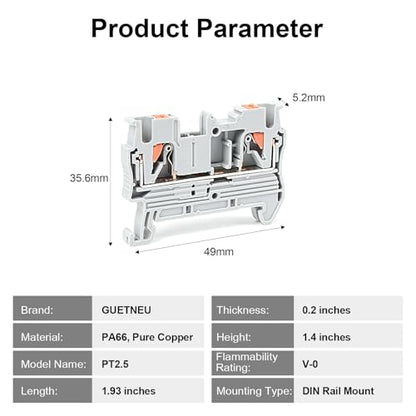 100Pcs PT2.5 Push-in Terminal Blocks, 2.5mm²Cable - color: Grey, size: 100 Pcs