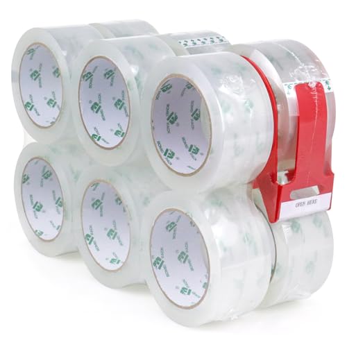 BOMEI PACK 12 Rolls Clear Packing Tape Rolls with Free Dispenser, Heavy Duty Refill Tape for Shipping Moving and Packaging, 2.4Mil 1.88 Inch x 60 Yard - color: Clear, size: 2.4mil x 60yds