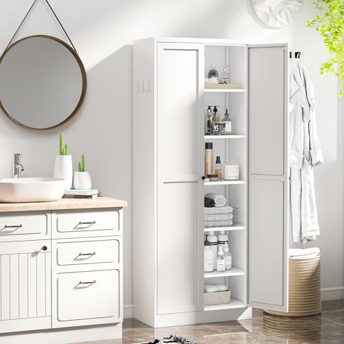 AQY Metal Pantry Cabinet, 72" White Kitchen Storage Cabinet with Doors - color: White, style: H72" - 2 Doors Hooks & Vents