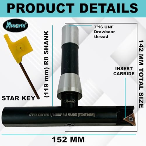 6″ Balanced Fly Cutter Indexable Face Milling Cutter with R8 Shank (7/16 UNF Drawbar Thread), Single TCMT1604 Insert, Torx Screw & Star Key Included - size: 6″ Fly Cutter R8 Shank (7/16-20 UNF ) – (TCMT1604)