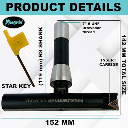6″ Balanced Fly Cutter Indexable Face Milling Cutter with R8 Shank (7/16 UNF Drawbar Thread), Single TCMT1604 Insert, Torx Screw & Star Key Included - size: 6″ Fly Cutter R8 Shank (7/16-20 UNF ) – (TCMT1604)