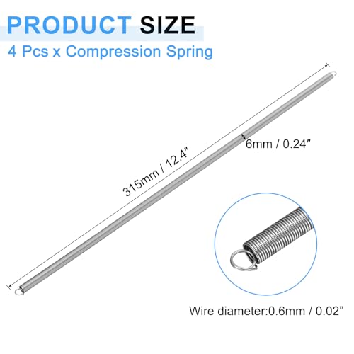 uxcell 4pcs Extension Springs 0.6x6x300mm/0.02x0.24x11.81in Extended Spring - size: 0.6x6x300mm/0.02x0.24x11.81in