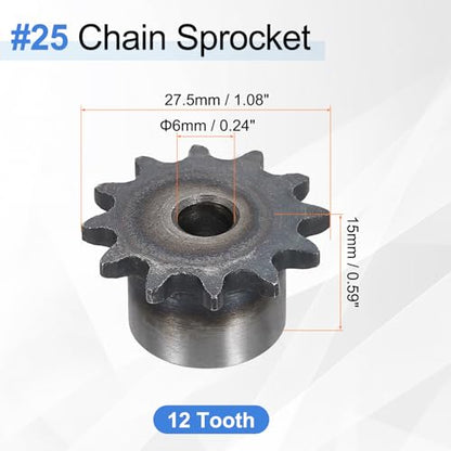 uxcell #25 Chain Roller Sprocket 6mm Bore 16mm OD, 12 Tooth C45 Carbon Steel ANSI Chain NO.25 Roller Sprocket for ISO 04C Chain - size: 6mm Bore 16mm OD, style: 12 Tooth