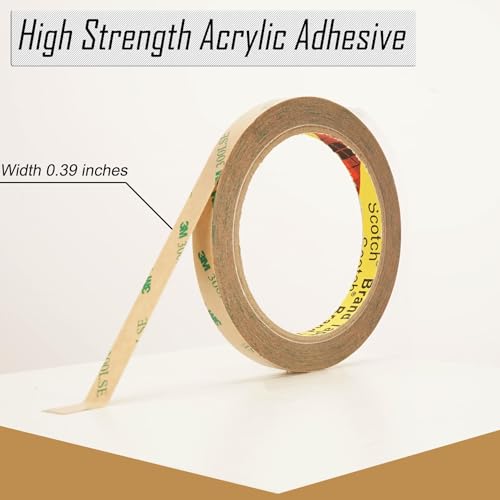 3M 300LSE Double Sided Tape Heavy Duty, 0.39" × 36 Ft Clear Ultra Thin High Strength Automotive Mounting, Waterproof for Car Trim, Mirror, Rv, LED Strips, Electronics Invisible Bonding (0.39" × 36 Ft) - size: 0.39" × 36 Ft