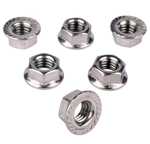 1/2"-13 Serrated Flange Hex Nuts, 304 Stainless Steel 18-8, Coarse Thread UNC, Full Thread, Pack of 10 - color: Silver, size: 1/2"-13(10Pcs)
