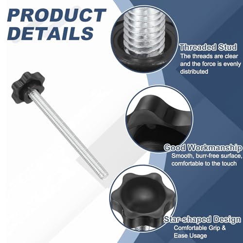 uxcell 2Pcs 1/4"-20 Star Knobs 3.3" Threaded Stud Male Clamping Knob - size: 1/4"-20, 3.3"