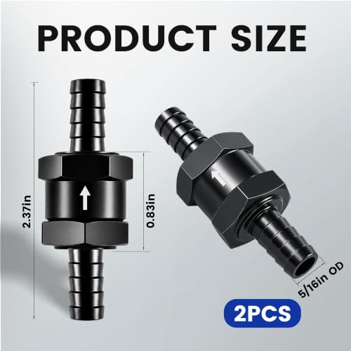 5/16" 2PCS Fuel One-way Check Valve, Aluminium Alloy 8mm OD Fuel Line Check Valve One Way Non Return for Diesel Gasoline Water, Black (Set of 2) - color: Black, size: 5/16" (8mm)