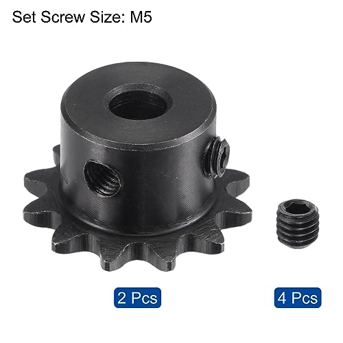 uxcell #25 Chain Roller Sprocket, 6mm Bore 1/4" Pitch 12 Tooth Single Strand Chain Sprocket, C45 Carbon Steel 25 Roller Chain Sprocket with Set Screws for ISO 04C Chain, 2Pcs - size: 27.5mmx6mm