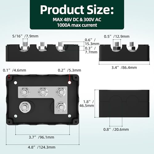ANL Fuse Holder Max 1000A 1 in 6 Out Waterproof Anl Fuse Block with 5 x 5/16" Studs Dual Fuse Holder with 300 Amp, 400 Amp, 500 Amp and 600 Amp ANL Fuses for Marine Automotive Car Truck Boat - size: 1 in 6 Out