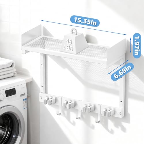 Mop Broom Holder Wall Mount with Top Shelf, Broom Organizer Wall Mount - color: White, size: Small