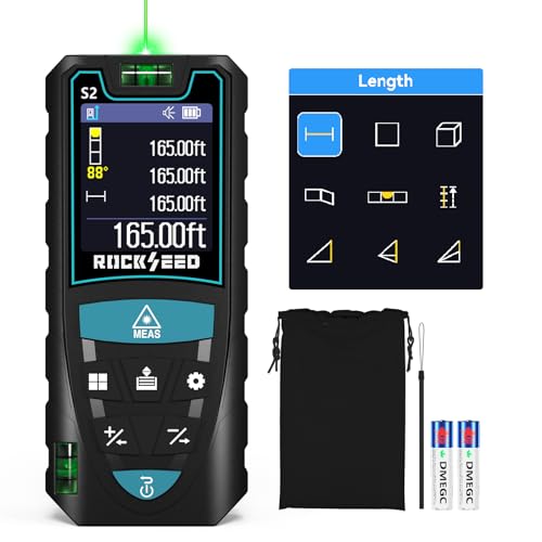 Laser Measuring Tool 165ft, RockSeed Laser Measure with Rotatable HD IPS Color Screen, 12 Measurement Modes, 3 Leveling Modes, 5 Units Switchable, for Stake Marking/Distance/Area/Volume - color: Green Laser