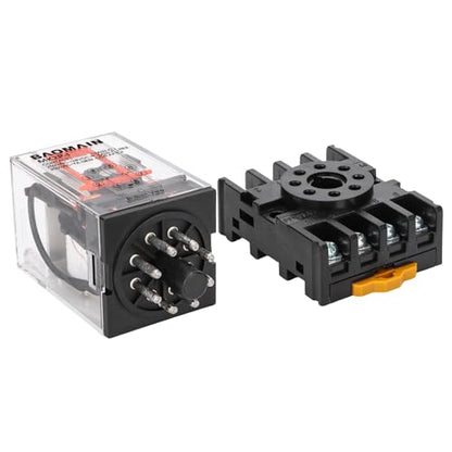 BAOMAIN MK2P-I 220VAC Coil DPDT 8-Pin Power Relay with DIN Rail Socket