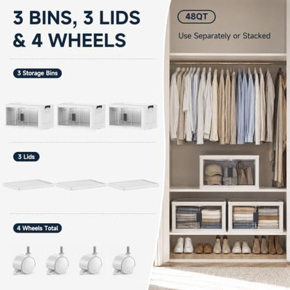 OlarHike 144QT Storage Bins with Lids for Closets, Office, Dorm, 3 Pack - size: 48QT-White