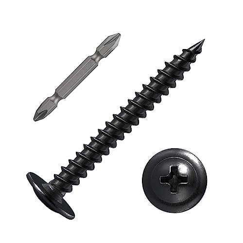 Wensilon（400 pcs）#4×1" Phillips Truss Head Wood Screws Black Galvanizing Quick Metal Self Tapping. - color: Black, size: #4×1"