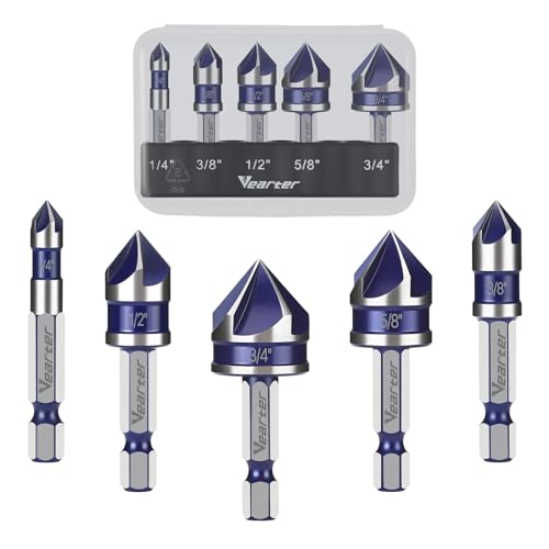 1/4'' to 3/4'' Countersink Drill Bit Set 5PCS with 1/4" Hex Shank