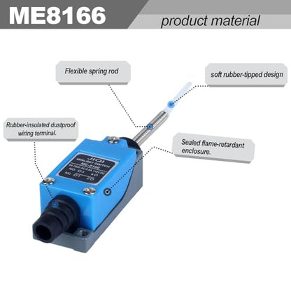 Travel Switch Limit Switch,omnidirectional Spring Rod Featuring a Soft Rubber-Tipped Design on The Flexible Rod,NO and NC self-resetting momentary Switch(4 Pcs) - style: ME-8166