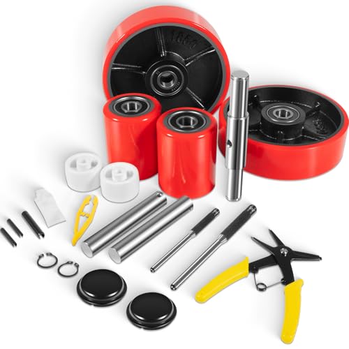 Pallet Jack Wheels Set & Axles 7"x2" Steering 2.75"x3.75" Load Rollers, Red