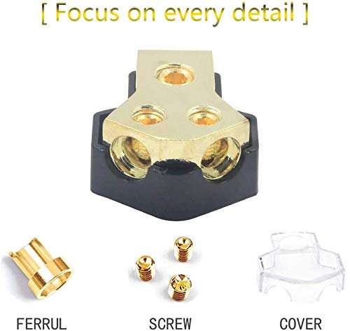 Power Distribution Block, 2 Way 0/2/4 AWG Gauge in, 4/8/10 Gauge Out, 2 Way Car Audio Stereo Amp Distribution Connecting Block for Audio Splitter (1 in 2 Out) with Screw Sets 2 Pack - size: 2 Way with Screws 2 Pack
