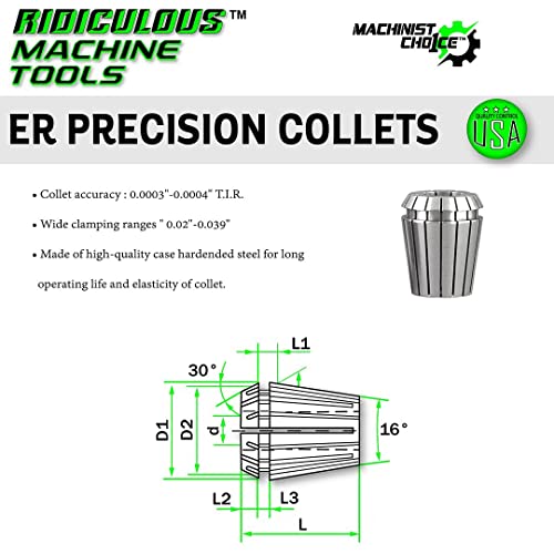 1.0MM ER 11 High Precision Spring Collets Metric (0.0003) T.I.R. Machinist Choice - size: 1mm