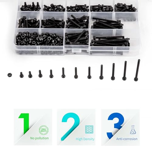 440Pcs Black Alloy Steel M3 Metric Hex Socket Screws with Matching Nuts - color: 440Black